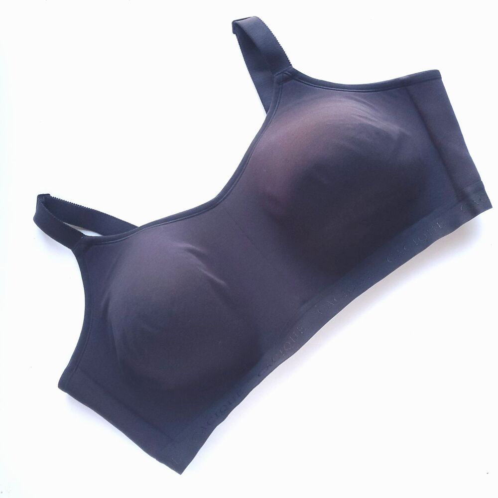 Cacique 46DD Bra Black Cotton Lightly Lined No Wire Scoop Wireless Back Close